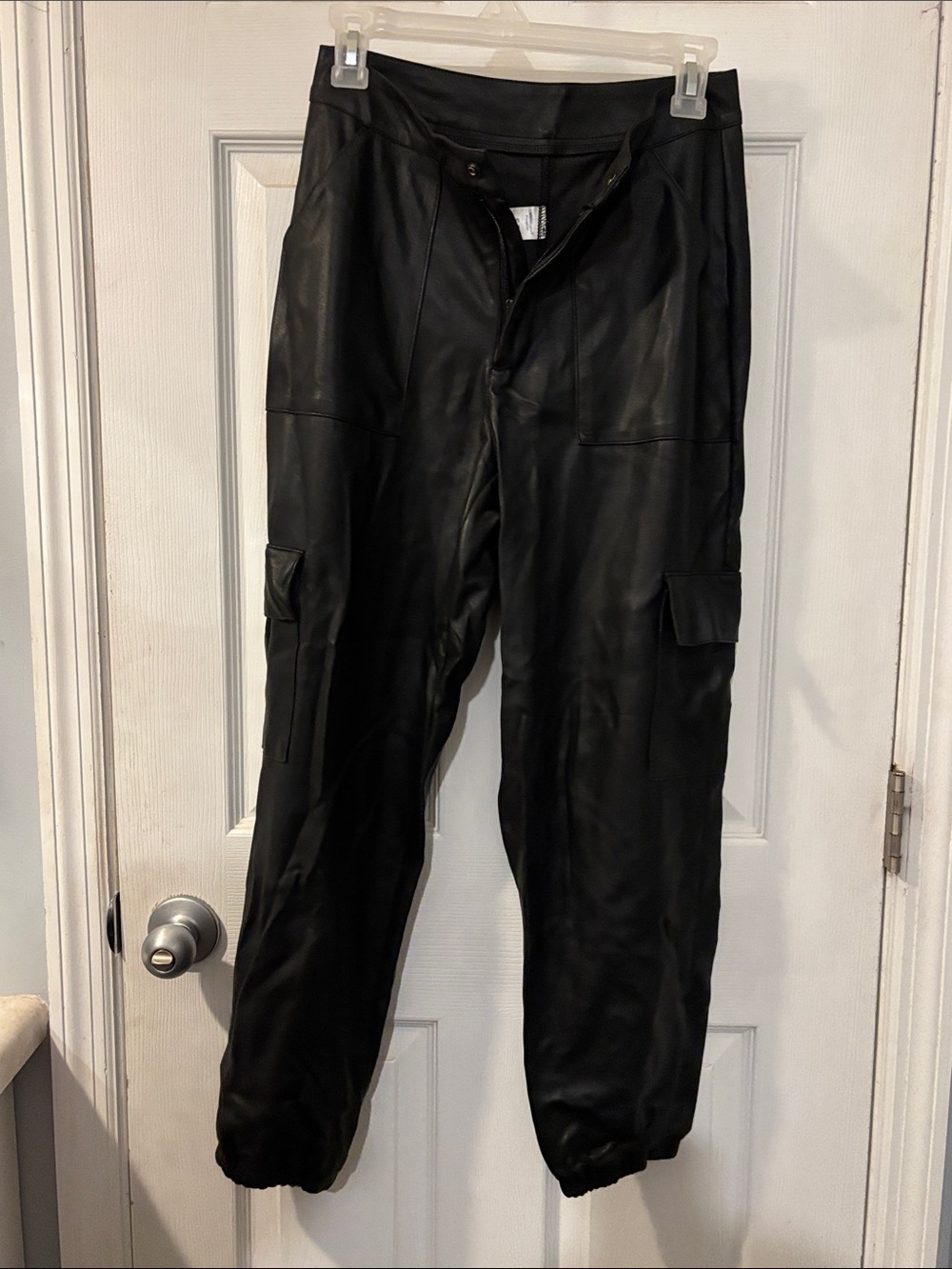 Weissman Black Faux Leather Cargo Pants